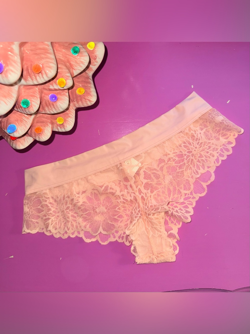 Victorias Secret Pink lace cheekster panty L NWT light pink